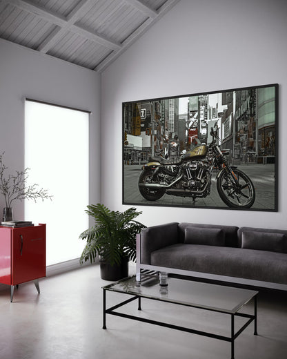 Fine Art Print - Harley Sportster on Times Square, New York City Street Wall Art, Man Cave Garage Decor,  NYC, Motorcycle Gift ideas for him