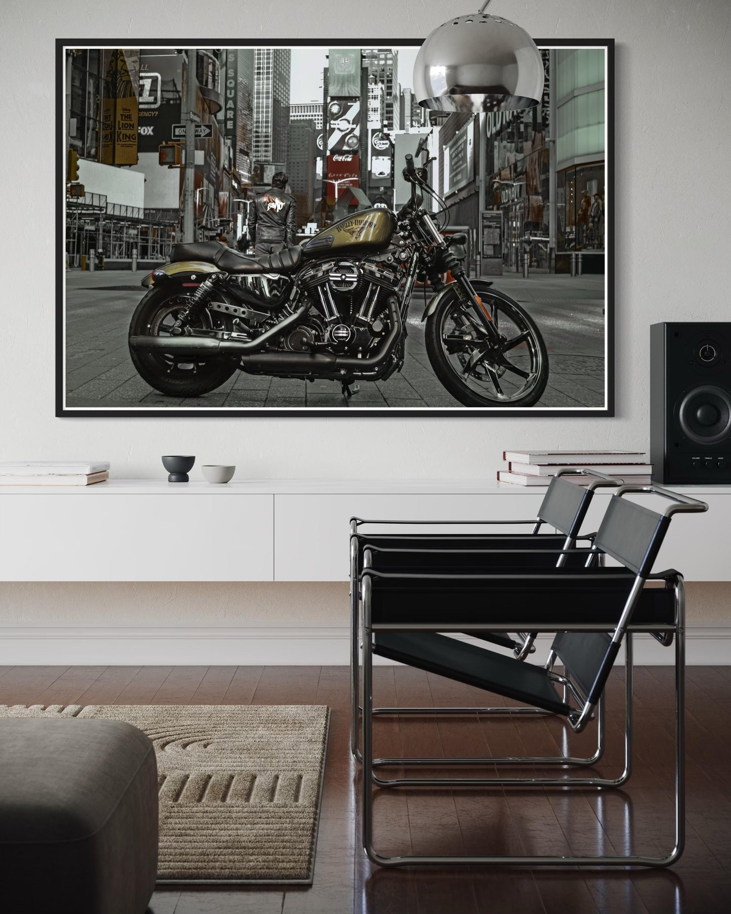 Fine Art Print - Harley Sportster on Times Square, New York City Street Wall Art, Man Cave Garage Decor,  NYC, Motorcycle Gift ideas for him