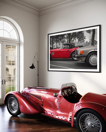 Mercedes 107 SL  MG A Roadster - NYC Skyline Art Print