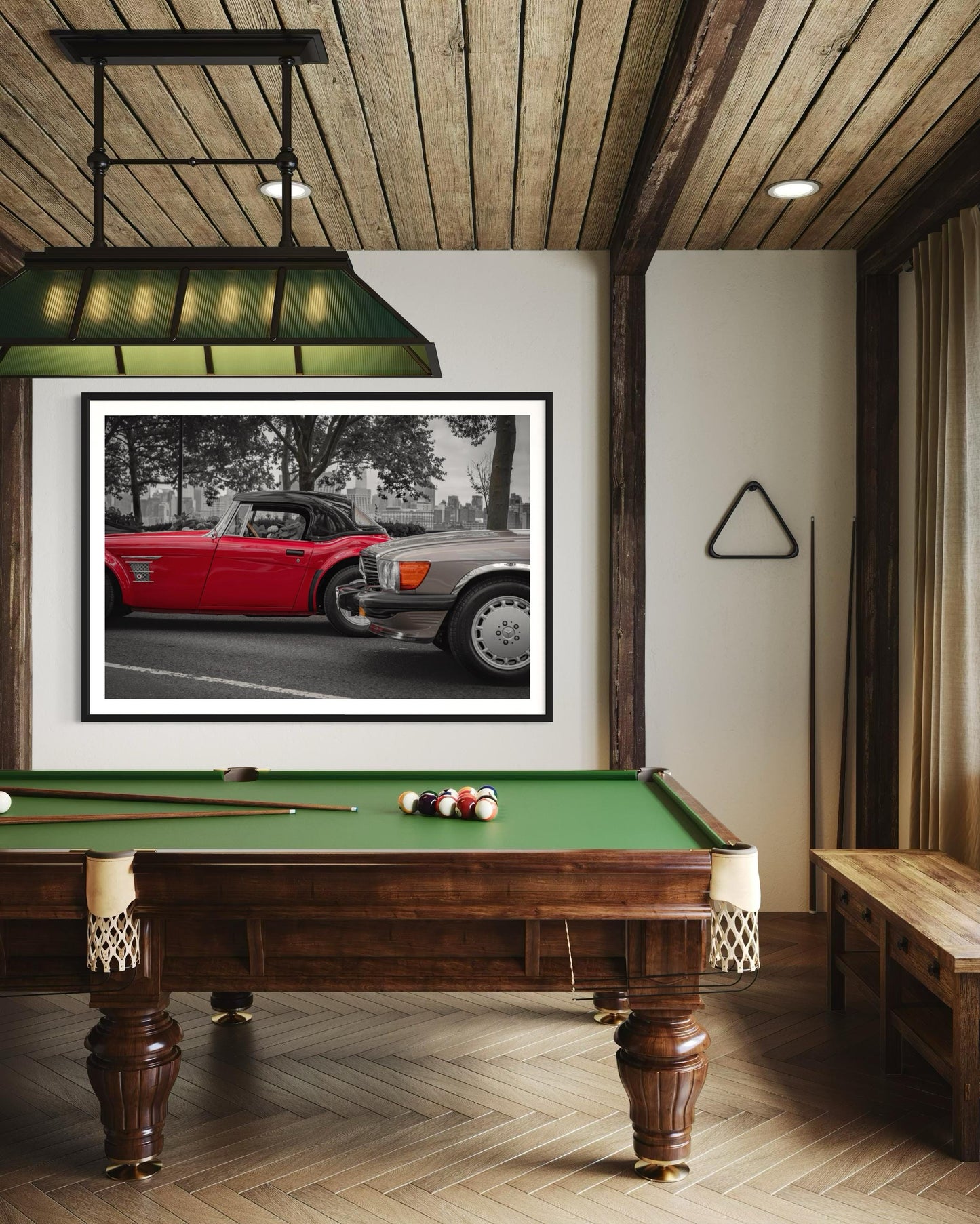 Mercedes 107 SL  MG A Roadster - NYC Skyline Art Print