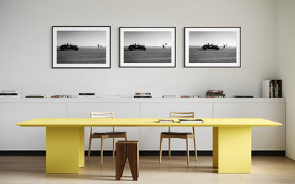 Fine Art Print - Hot Rod Beach Race Start x Flag Girl, 44,  TROG, Black and White Wall Art, Racing Decor for Man Cave, Triptych 1 of 3